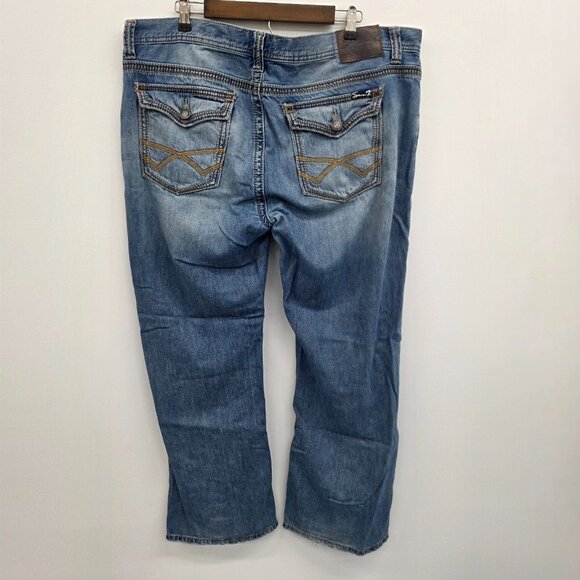 Seven7 Distressed Straight Leg Jeans Medium Wash Contrast Stitch Men’s 40x32 - Picture 3 of 16